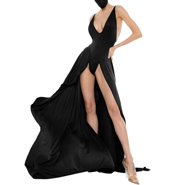 Women Bodysuit Dress, Sleeveless Deep V-neck Backless Flowy Long Dress for  Cocktail Party | Daraz.com.bd