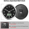 12Inch Wall Clock with Digital Date, Week & Indoor Temp - Battery Operated Wall Clock, Auto Sets,Easy to Read.