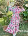 Women Eid Collection Stylish Attractive Design Flower Long Gown Dress Tops One Piece Long Kurti For Girls. 