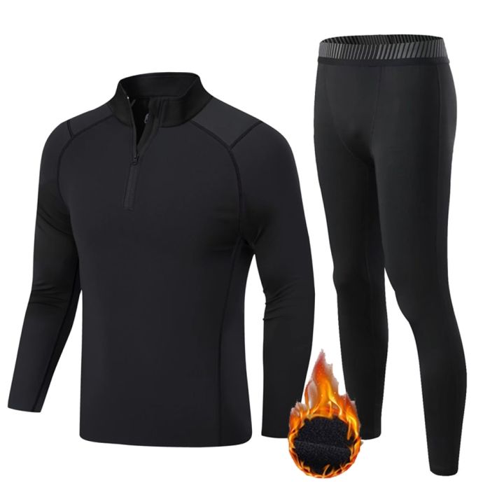 Winter Men's Clothing Thermal Underwear Second Skin Compression Tights Solid Color Fitness Base layer ultralight Track suit kids