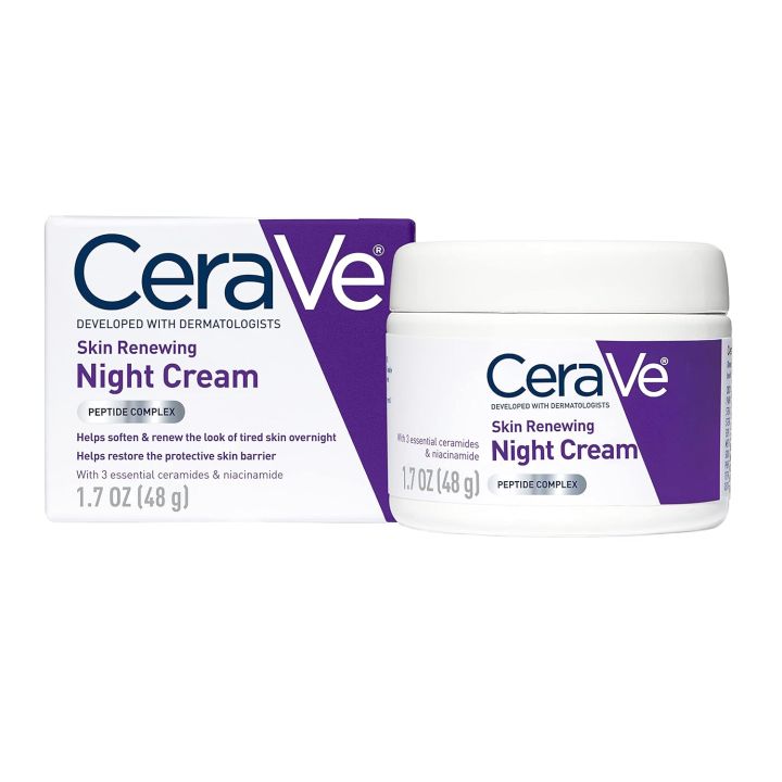 CeraVe Skin Renewing Night Cream 48g (france), Niacinamide, Peptide Complex, and Hyaluronic Acid Moisturizer for Face, 1.7 Ounce, Packaging may Vary