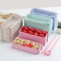 【NEW】 3 Layer Lunch Box Wheat Straw Bento Boxes Microwave Dinnerware Food Storage Healthy Material Container Lunchbox 900Ml. 