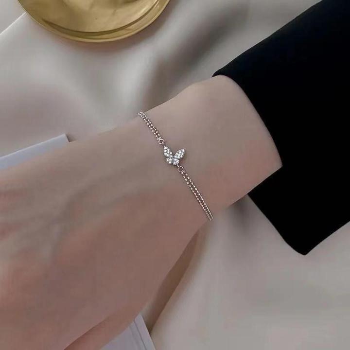 Japanese And Korean New Style bracelet design for girl simple Niche Design Butterfly Double Layer Round Bead Bracelet
