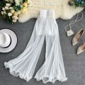 Fishtail Trousers Women Baggy Pants New Wide Leg Ruffled Flare Pants Elastic Waist Pleated White Tulle Pants Thin Spring Wild. 