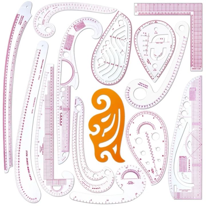 Empire sewing ruler and French curve, used for pattern making drafting, transparent plastic fashion designer ruler pieces assemb