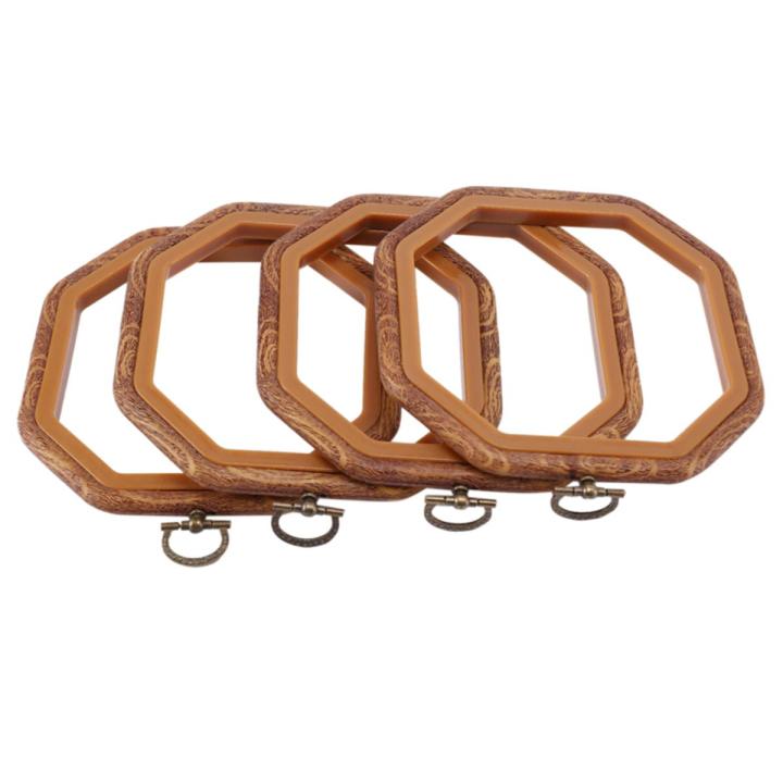 4PCS Octagon Embroidery Hoops Imitated Wood Cross Stitch Hoop Set Display Frame for Art Craft Handy Sewing and Hanging