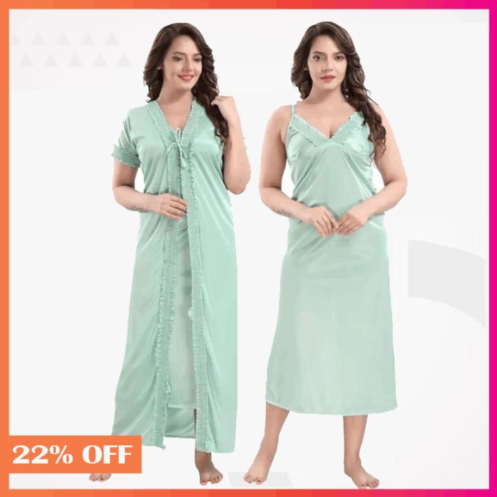 Exclusive, Fashionable, Stylish and Comfortable Night Dress (2 Part) for Night Wear, Sleepwear, Honeymoon by silk fabrics