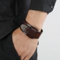 Modyle Punk Vintage Men Genuine Leather Bracelets Wide Black Brown Cuff Wrap Bracelets Bangles for Women Men Jewelry Gifts. 