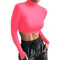 Women's Long Sleeve Turtleneck Crop Tops Fitted Basic T Shirt 2022 Autumn Black Tee Women Streetwear Neon Green Tops PR655G.