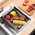 Stainless Steel Adjustable Telescopic Kitchen Insert Storage Organizer over Sink Dish Drying Rack Vegetable Tray Drain-B. 