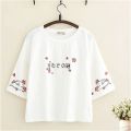 New Fashion Cute Little Shark Print Ladies Short Sleeve T-Shirt High Quality- Drop Shoulder.