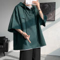 5 Colors Summer Hooded T shirt Men Korean Half Sleeve Pullover Streetwear Loose T-shirt Tops Drawstring Men Clothing 5XL-M. 