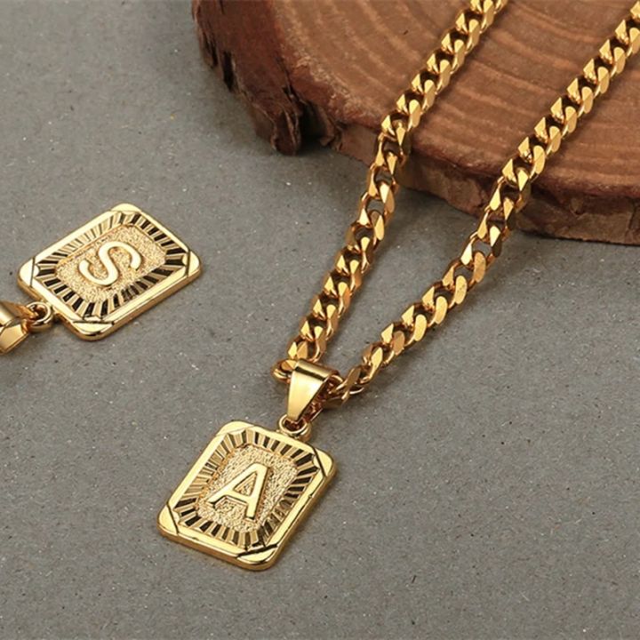 Initial Necklace for Women Men 26 Letters Pendant Gold Color Cuban