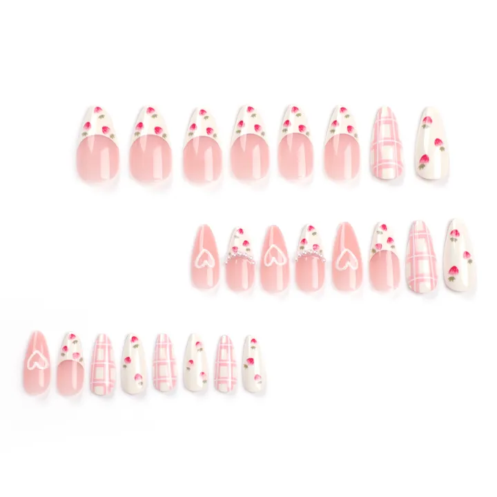 Sweet%20Strawberry%20Press%20on%20Nails%20French%20Pearl%20Design%20Almond%20False%20Nails%20Girl%20Gifts%20Detchable%20Full%20Cover%20Korean%20Nail%20Patches%20-%20Image%204
