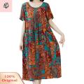 Sunnyheart Summer Dress Breathable Big Pockets Round Neck Mother Dress. 