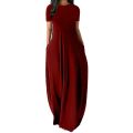 S-5XL 11Colors Oversize O-Neck Pockets Long Dress Casual Solid Short Sleeve High Waist Women Summer Party Daily Travel Maxi Wear. 