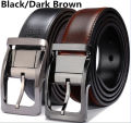 1Pcs Men's Genuine Leather Reversible Belt Rotated Buckle Two In One Big And Tall. 