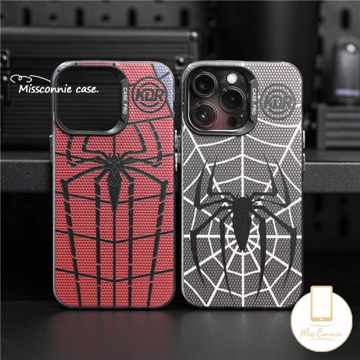 MissConnie Casetify Cool Trendy Brand MARVEL Spider Man Couples Phone Case Compatible for IPhone 15 11 14 12 13 Pro Max 14 15 Plus X XR XS Max Shockproof Plating Metal Soft Silicone Cover