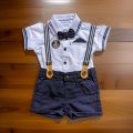 Baby Boy Clothing Sets White Polo T-Shirt and Navy Blue Pant Romper with Bow - Perfect Party Wear for Your Kids. 