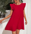 Women’s Dress Casual Solid Candy Color Petal Sleeve New Sweet Slim Solid Color Woman Dresses Vestidos.