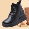 New Women's Shoes Spring Fashion Retro Solid Color Platform Booties Foreign Trade Piece Flat Zipper Lightweight Boots Mom Shoes. 