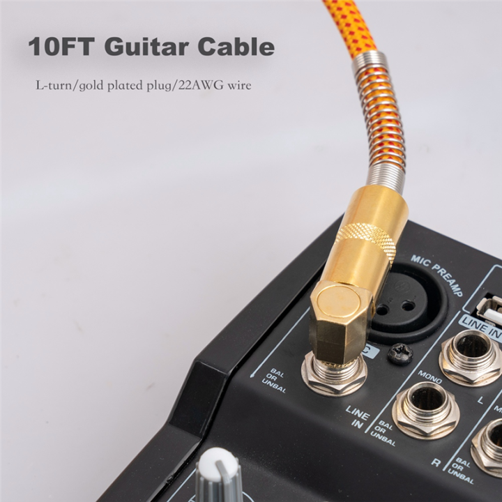 Guitar%20Instrument%20Cable%20Guitar%20Accessories%2010FT%20Electric%20Instrument%20Bass%20AMP%20Cord%201/4%20Inch%20Straight%20to%20Right%20Angle%20Gold%20Plated%206.35mm%20Cable%20-%20Image%203