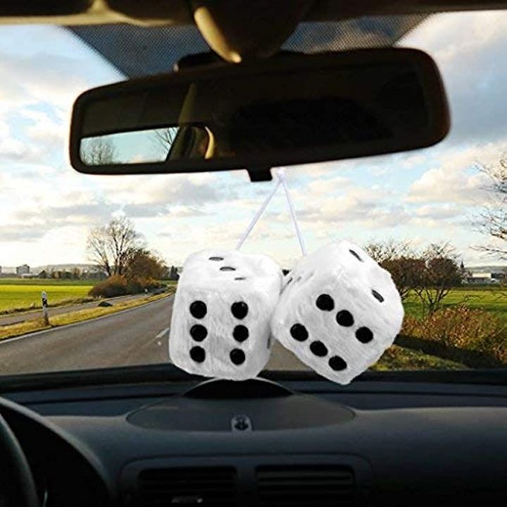 1 Pair Fuzzy Dice Dots Rear View Mirror Hanger Decoration Car Styling Accessories