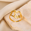 Stainless Steel Initials Flower Heart Rings Gold Color Adjustable Delicate Letter Leaf Rings For Women Girl Alphabet Jewelry. 