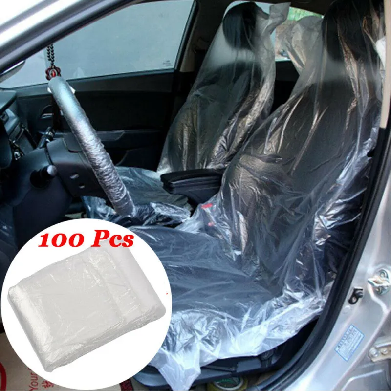 100pcs Disposable Plastic Car Seat Covers Protectors Mechanic