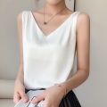 Strap Top Women Halter V Neck Basic White Cami Sleeveless Satin Silk Tank Tops Women'S Summer Camisole. 