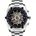 1pc Men Business Casual Skeleton Automatic Mechanical Watch Fashion Luminous Steel Band Mechanical Watch. 