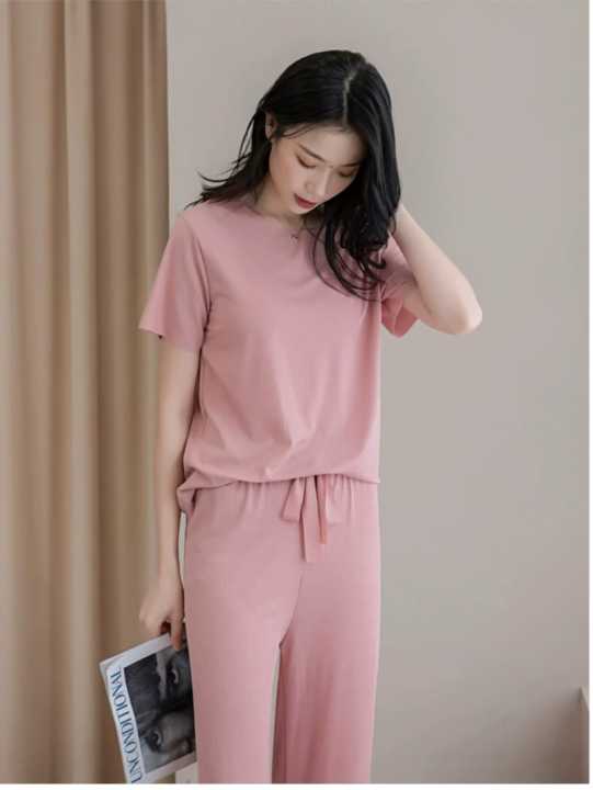 Women%20Home%20Wear%20Two-Piece%20Clothes%20V-Neck%20Solid%20Color%20Short%20Sleeve%20T-shirt%20+%20Long%20pant%20by%20Tashza%20Collection%20-%20Night%20Dress%20For%20Women%20-%20Image%204