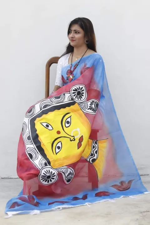 Durga%20Puja%20Hand%20Print%20Half%20Silk%20Saree%20for%20women%20-%20Image%202