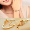 Women en Flower Crystal Rose Bangle Cuff Chain Brelet Chic Jewelry Present.
