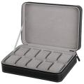 Portable watch box organizer PU leather casket with zipper classic style 10 grids multi-functional bracelet display case.