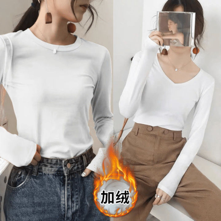 Autumn%20and%20Winter%202020%20New%20Solid%20Color%20Long%20Sleeve%20T%20Women's%20Black%20round%20Neck%20Slim%20Bottoming%20Shirt%20Fleece-lined%20Thickened%20Inner%20Wear%20Top%20-%20Image%209