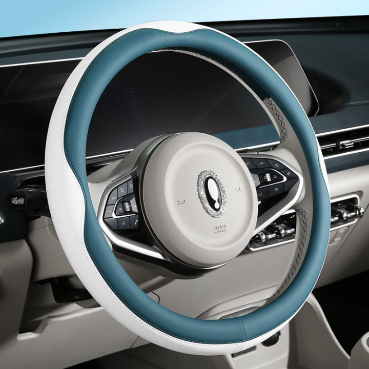 Car steering wheel cover, full leather, ultra-thin, D-shaped, sweat absorbing, anti slip, O-shaped, breathable, round, all season product