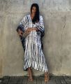 Plus Size Boho Cover Up Loose Dress Women Summer Tie Dye Kaftan Print Striped Bat Sleeve V Neck Split Maxi Beachwear Dress House Foocus.