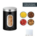 3 PCS Kitchen Canister Set with Secure Lids&Viewing Window Black Stainless Steel Suitable for Sugar, Tea, Coffee, Etc -Multi Food Storage Jars.