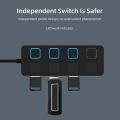 USB 2.0 HUB Multi USB Splitter 4 Ports Expander USB Power Adapter Ultra-thin LED Indicator Power Switch USB HUB for Laptop PC.