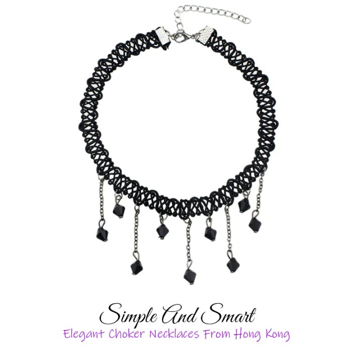 Necklace%20For%20Girls%20Choker%20Necklace%20Women%20Fashion%20Jewelry%20CN-01B%20Simple%20And%20Smart%20Black%20Lace%20Necklace%20With%20Hanging%20Beads%20-%20Image%204