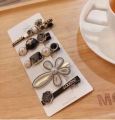 5 Pcs Black Hair Clip-Simple Net Red Black Color Pearl Side Duckbill Clip Hair Accessories- Korean Style Bow Head Wedding Party Side Clip Metal Hair Pin Hair Accessories. 