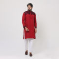 Chili Red and chest contrast Panjabi for men. 