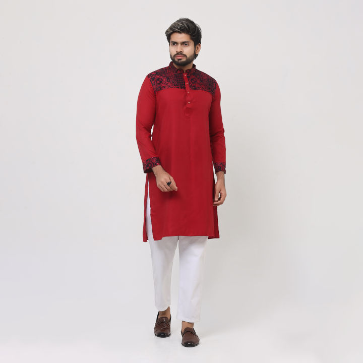 Chili%20Red%20and%20chest%20contrast%20Panjabi%20for%20men%20-%20Image%203