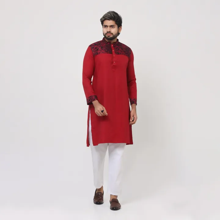 Chili%20Red%20and%20chest%20contrast%20Panjabi%20for%20men%20-%20Image%203