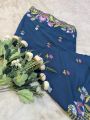 Navy blue color Indian white gold Georgette embroidery saree. 