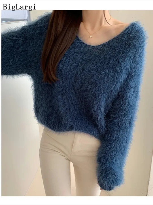 Lantern%20Sleeve%20Knitted%20Mohair%20Sweater%20Women%20Pullover%20Lazy%20Oaf%20Ladies%20Jumpers%20Tops%20Femme%20Korean%20Casual%202022%20Autumn%20Pull%20Femme%20-%20Image%203