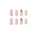 24pcs French Almond Head False Nails White Line Cross Set Nails Full Coverage Art Press on Nail with Nails Accessories T. 