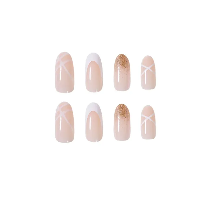 24pcs%20French%20Almond%20Head%20False%20Nails%20White%20Line%20Cross%20Set%20Nails%20Full%20Coverage%20Art%20Press%20on%20Nail%20with%20Nails%C2%A0Accessories%20T%20-%20Image%206