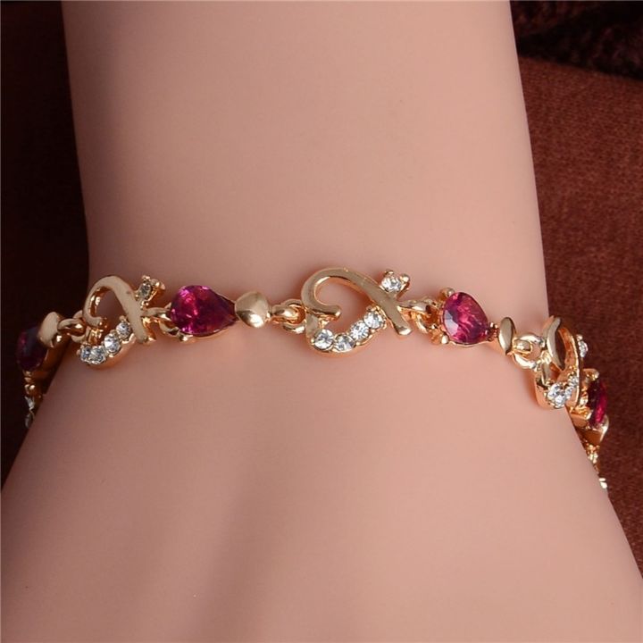Trendy%20Women/Lady's%20fashion%2018k%20Gold%20Plated%20Heart%205%20Colors%20CZ%20Stones%20Bracelets%20Bangles%20Jewelry%20-%20Image%202